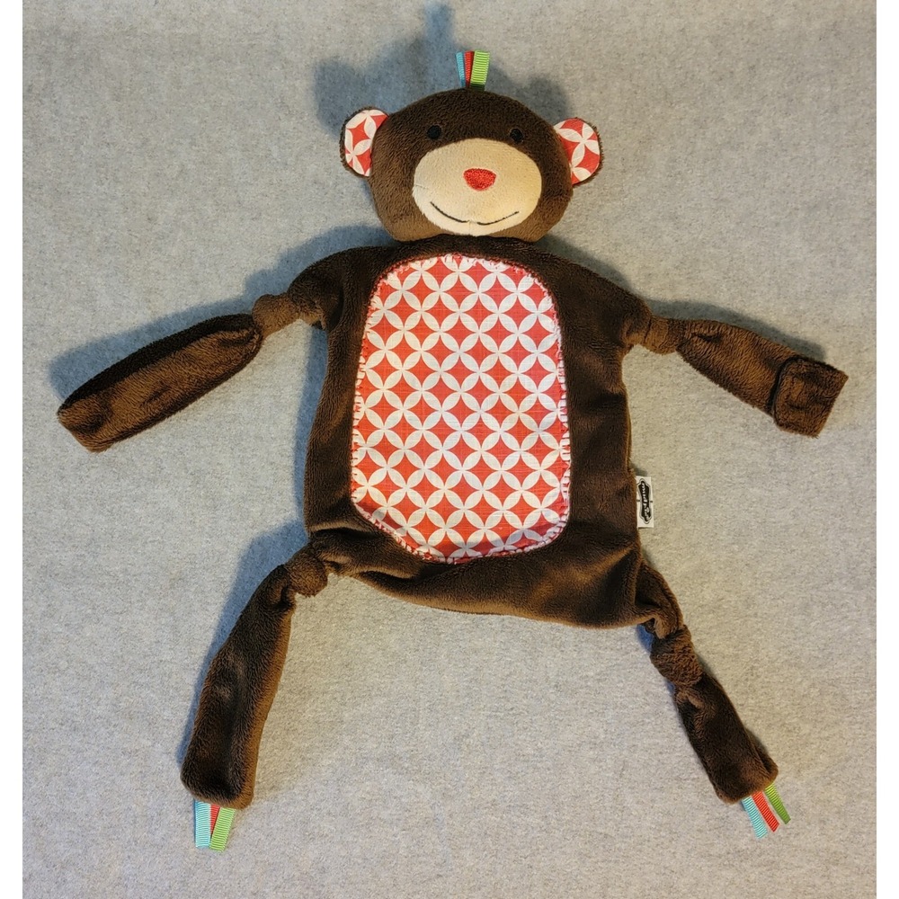 Mud Pie Monkey Lovey Plush Security Blanket 12" Mudpie Tabs Pacifier Toy Holder